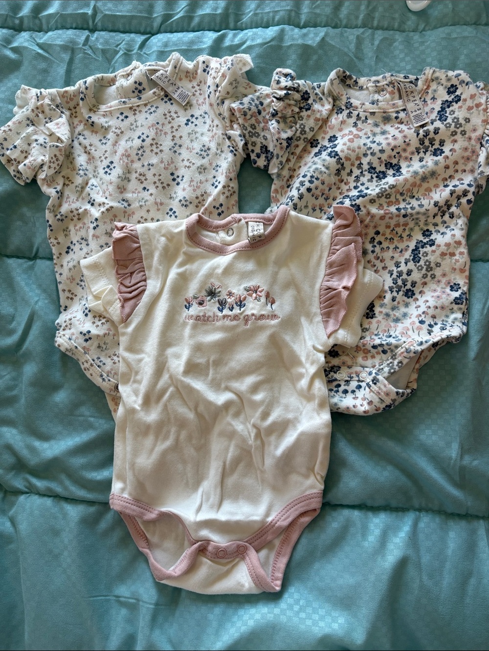 Floral Ruffle Baby Onesies - Pink & Navy Floral, 3-6 mos